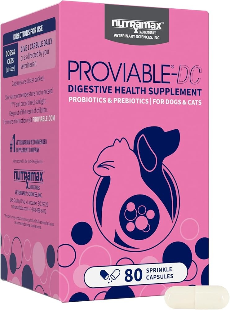 Nutramax Proviable Probiotics for Dogs and Cats, Daily Digestive Health Supplement with Multiple Strains of Bacteria...
