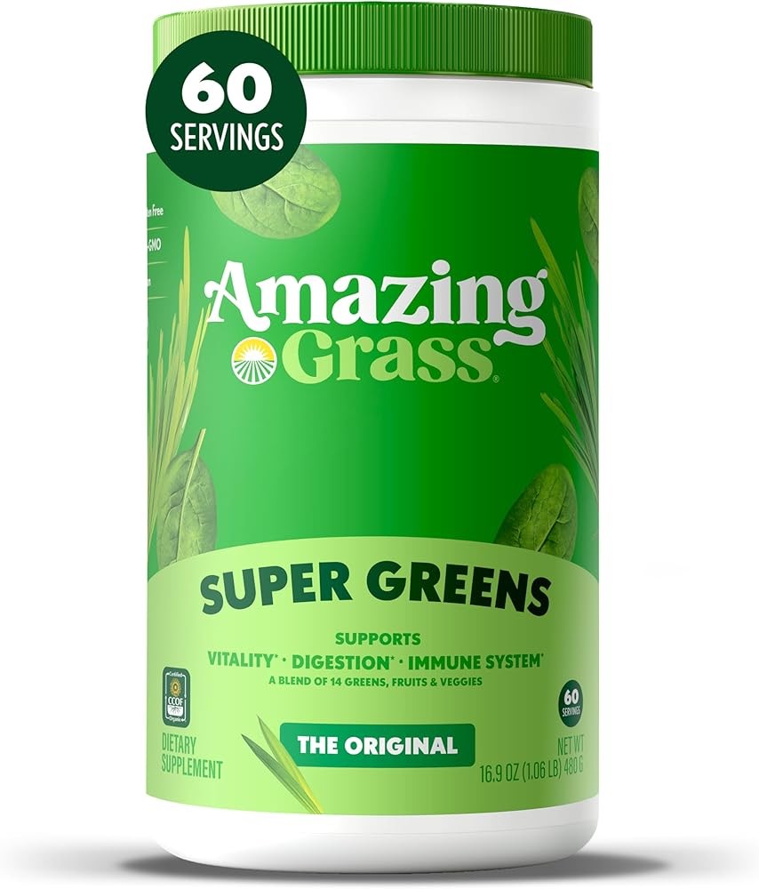 Amazing Grass Greens Blend Superfood: Super Greens Powder with Spirulina, Chlorella, Beet Root Powder, Digestive Enzy...