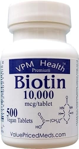 Biotin 10,000 mcg (500 Tablets) for Hair Growth, Skin, Strong Nails, biotin 10mg