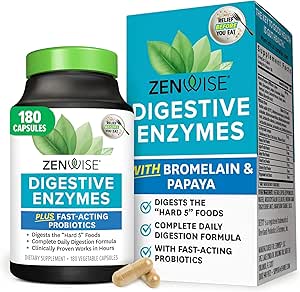 Zenwise Health Digestive Enzymes with Bromelain & Papaya - Multi Enzymes Digestion Supplement with Probiotics & Prebi...