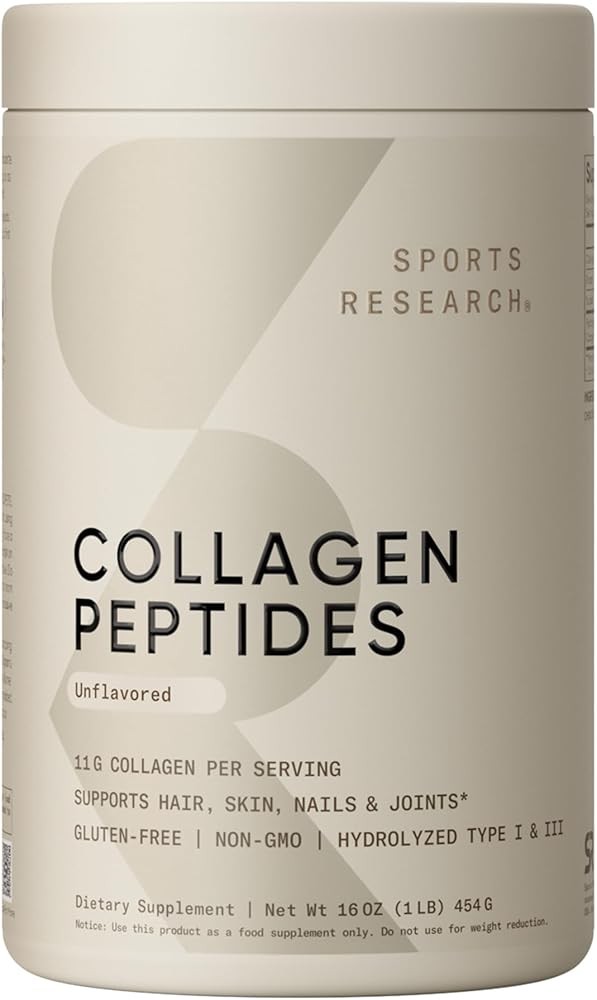 Sports Research Collagen Peptides - Hydrolyzed Type 1 & 3 Collagen Powder Protein Supplement for Healthy Skin, Nails,...