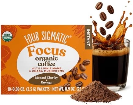 Four Sigmatic Focus Organic Mushroom Coffee | Instant Mushroom Coffee Mix with Lion's Mane, Chaga and Rhodiola for Be...