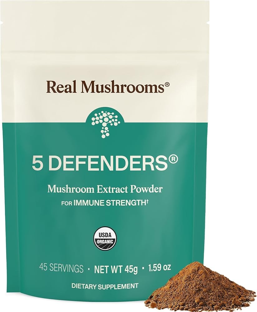 Real Mushrooms 5 Defenders Mushroom Complex - Functional Mushrooms Extract from Chaga, Shiitake, Maitake, Reishi, Turkey Tail Mushroom Blend for Wellness Support with Beta Glucans - 45 Servings