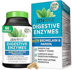 Zenwise Health Digestive Enzyme with Bromelain & Papaya - Multi Enzymes Digestion Supplement with Probiotics & Prebi...