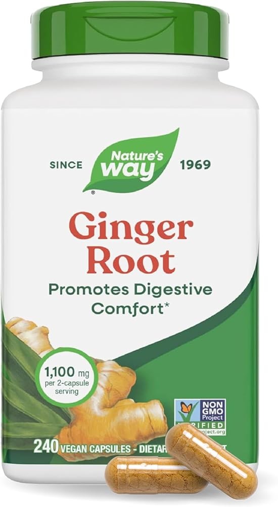 Nature's Way Ginger Root Capsules, 1100 mg per 2-Capsule Serving, TRU-ID Certified, Non-GMO Project, 240 Vegan Capsules