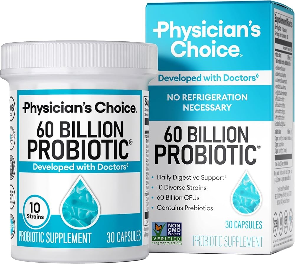 Physician's CHOICE Probiotics 60 Billion CFU - 10 Strains + Organic Prebiotics - Immune, Digestive & Gut Health