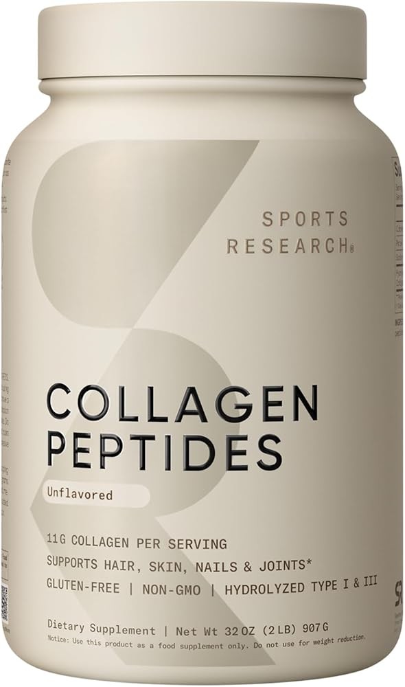 Sports Research Collagen Peptides - Hydrolyzed Type 1 & 3 Collagen Powder Protein Supplement for Healthy Skin, Nails,...