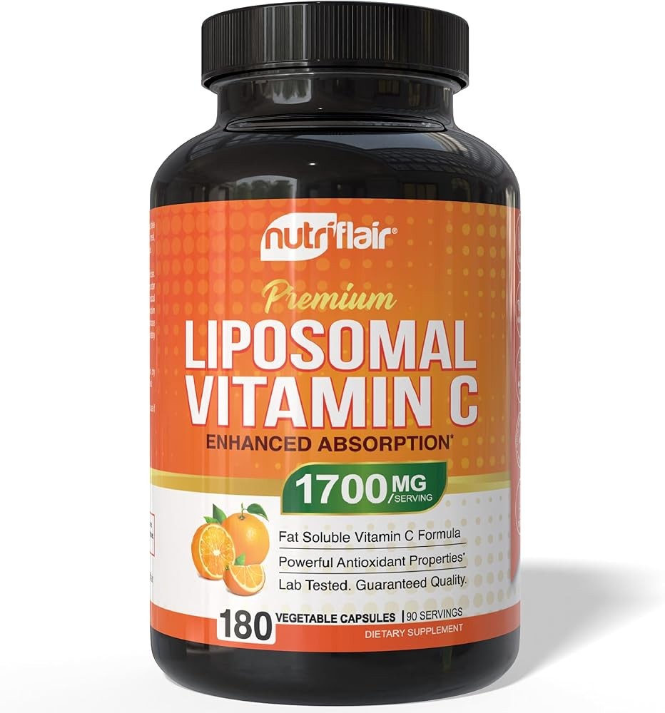 NutriFlair Liposomal Vitamin C 1700mg, 180 Capsules - High Absorption, Fat Soluble VIT C, Higher Bioavailability Immu...