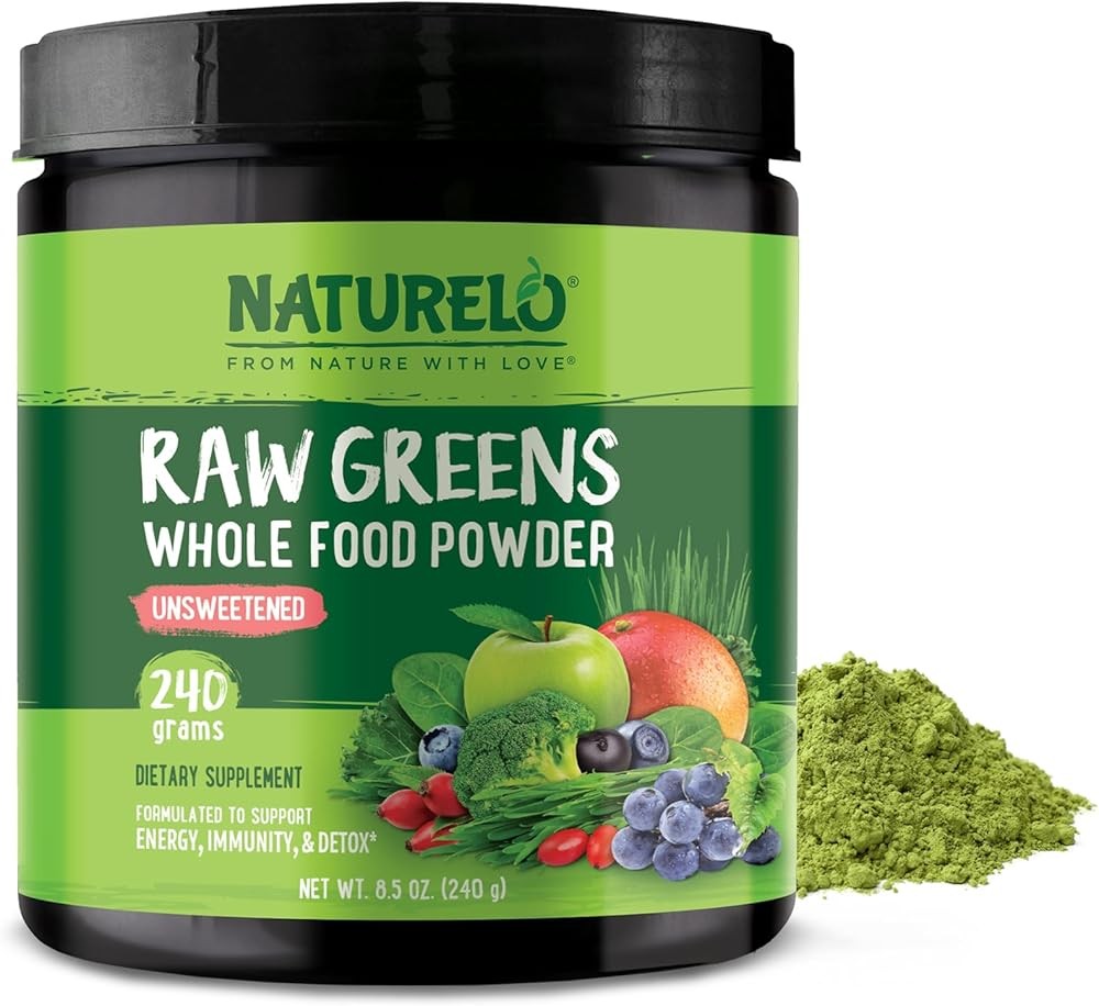 NATURELO Raw Greens Superfood Powder - Unsweetened - Boost Energy, Detox, Enhance Health - Organic Spirulina - Wheat ...