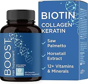 Biotin 10000mcg and Collagen Supplement - Hair Growth Supplement with Saw Palmetto for Women & Men - Horsetail Biotin...