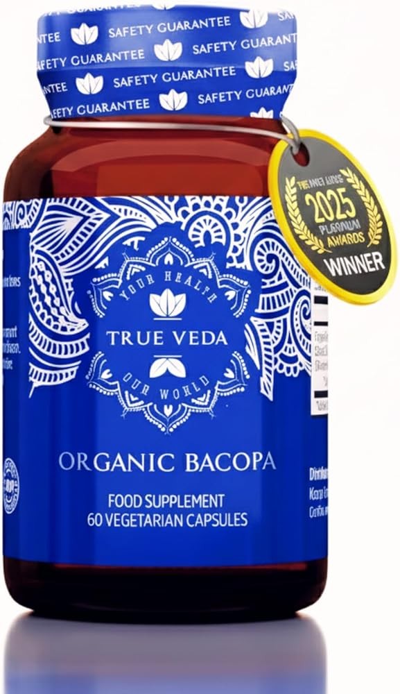 True Veda Organic Bacopa Monnieri Supplement | Premium Bacopa Extract | USDA Certified Organic Brahmi Capsules with 5...