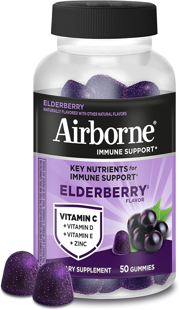 Airborne Elderberry + Zinc & Vitamin C Gummies For Adults, Immune Support Vitamin D & Zinc Gummies With Powerful Anti...