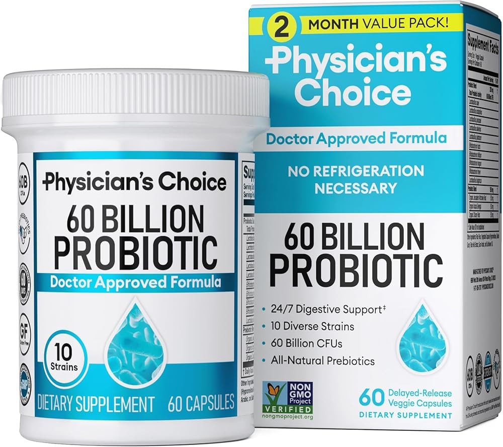 Physician's CHOICE Probiotics 60 Billion CFU - 10 Strains + Organic Prebiotics - Immune, Digestive & Gut Health - Sup...