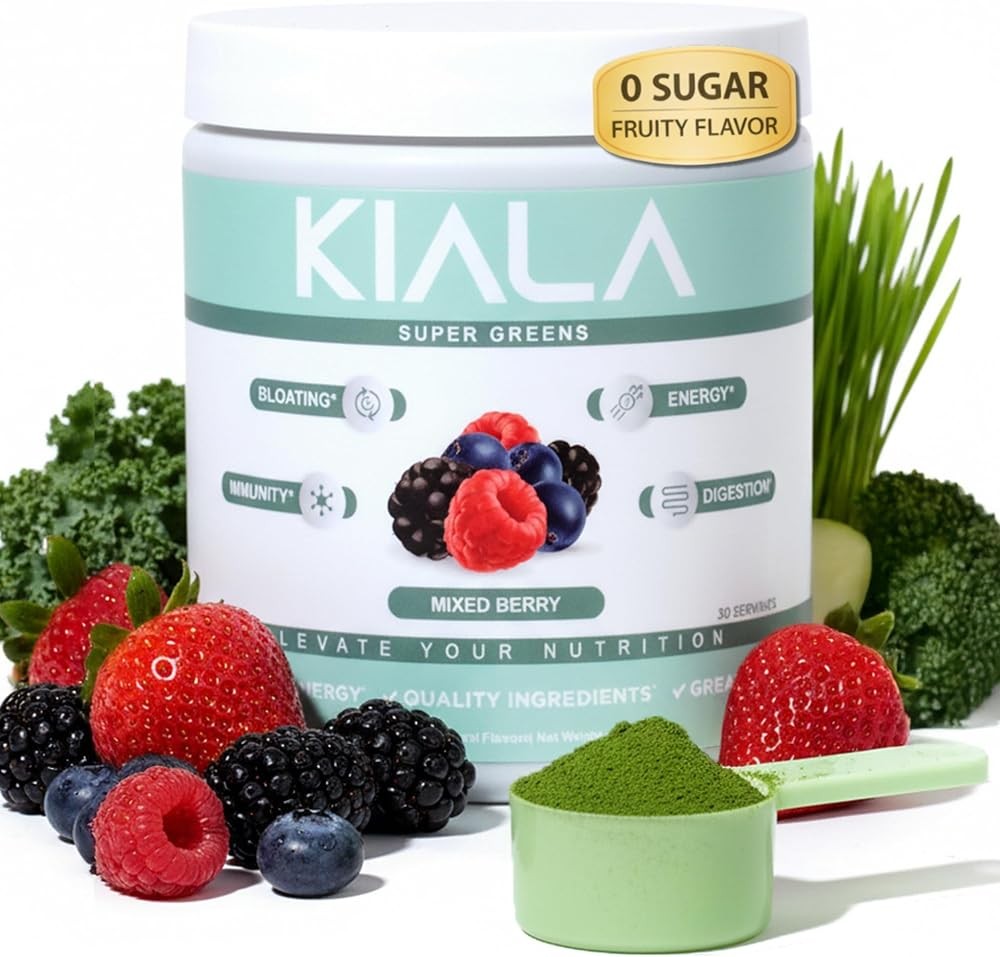 Kiala Nutrition Super Greens, Organic Greens Powder with Spirulina & Chlorella for Digestion, Gut Health, Immunity, A...