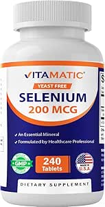 Vitamatic Yeast Free Selenium 200mcg as Selenomethionine Supplement Essential Trace Mineral with Superior Absorption ...