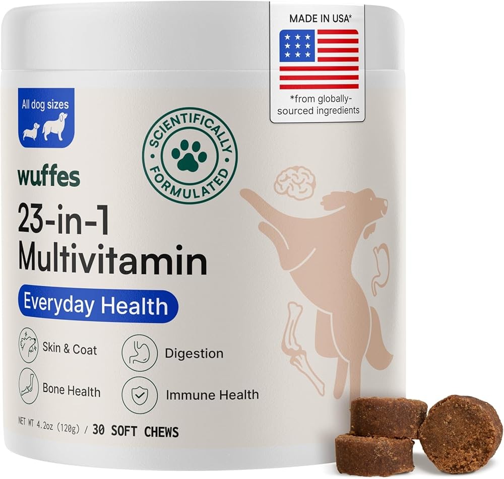 Wuffes 23-in-1 Dog Multivitamin Supplement for Hip & Joint, Skin & Coat and Immune System Support with Omega 3, Iron,...