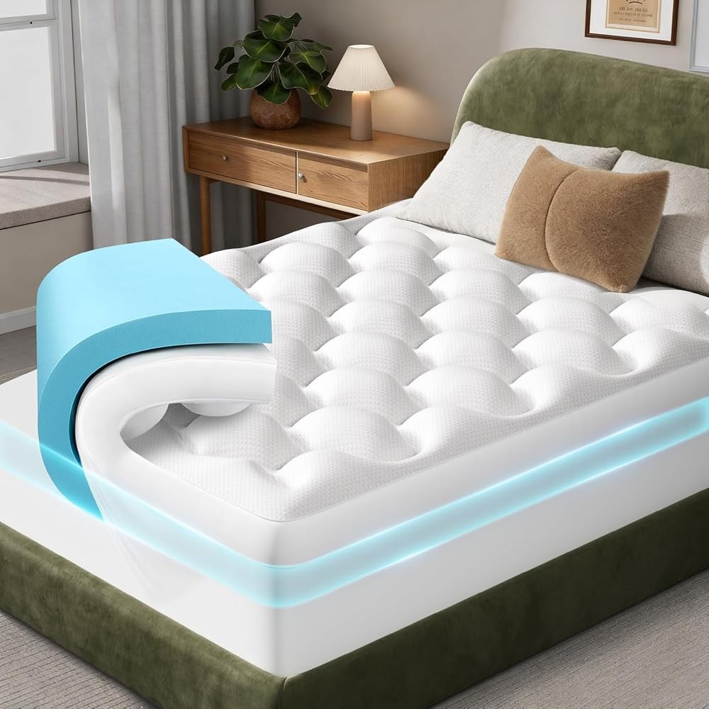 OhGeni Cooling 4 Inch Queen Size Dual Layer Mattress Topper