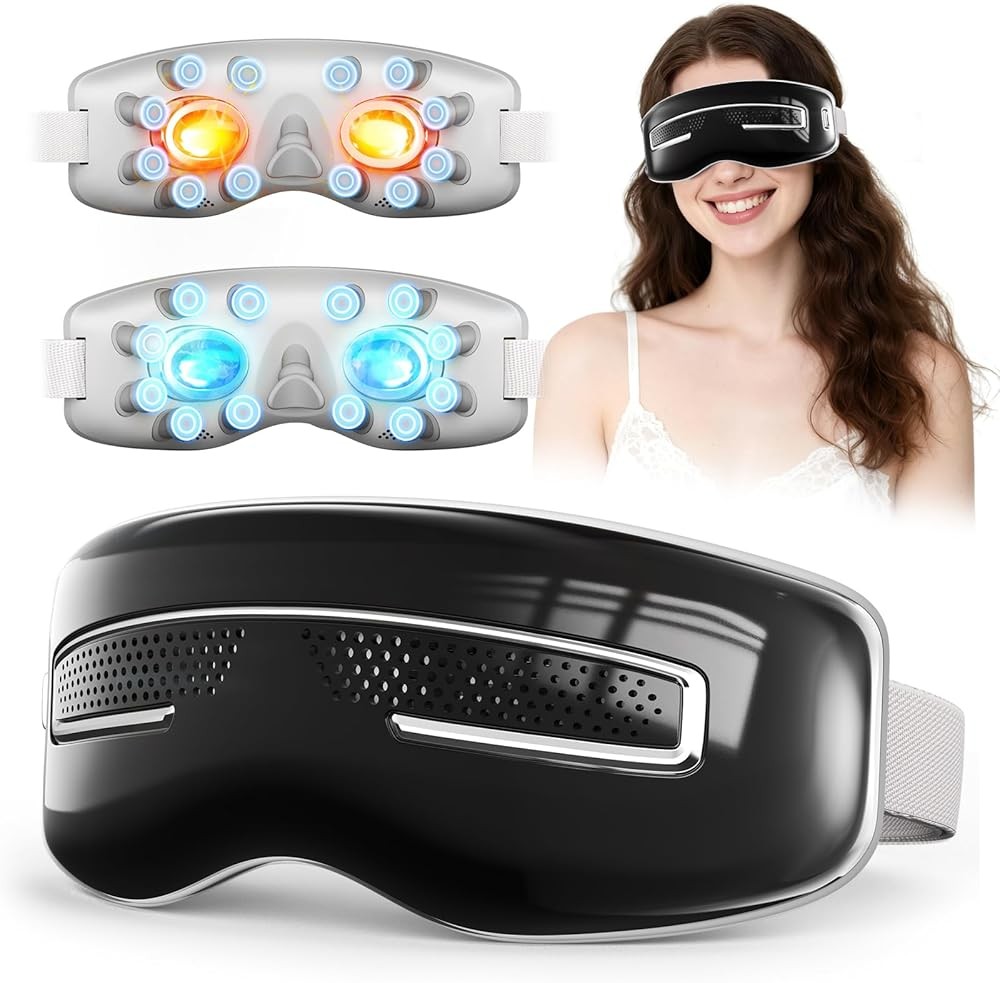 Eye Massager with Heat and Cooling, Integrated Smart Sleep Mask with Nose Rest