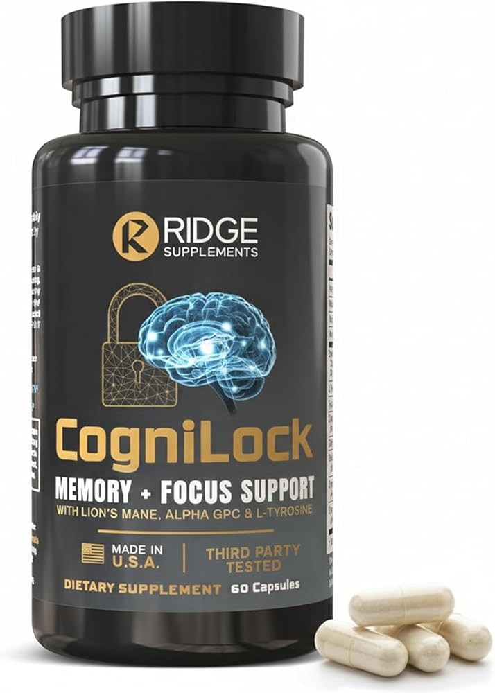 CogniLock Nootropic Brain Supplements for Memory and Focus - Cognitive Supplement for Men, Women & Seniors - Brain Fog Vitamins w/Lion's Mane, Alpha GPC, Citicoline, CognatiQ Coffee Fruit - 60 Pills