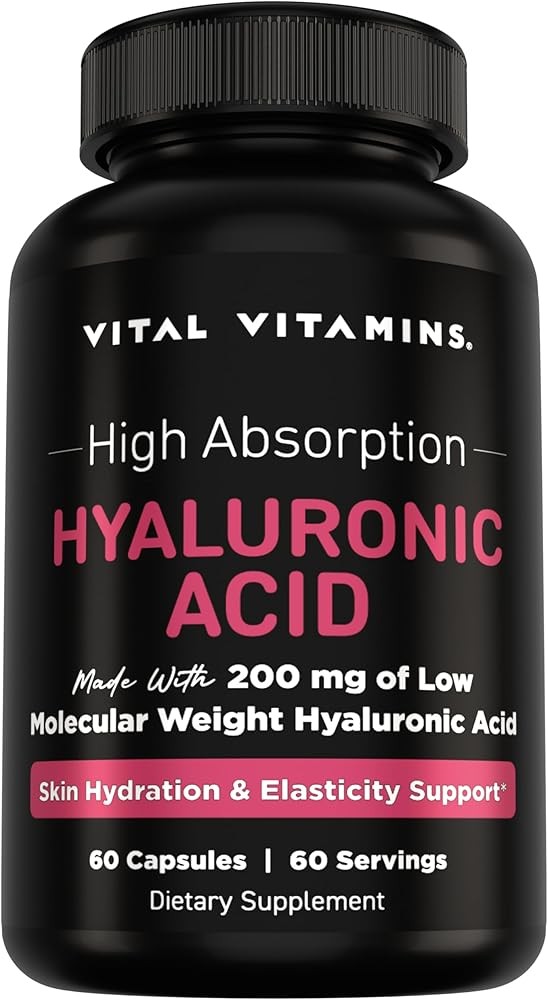Vital Vitamins Hyaluronic Acid Supplements - Made with 200mg of Low Molecular Weight Hyaluronic Acid - Supports Skin ...