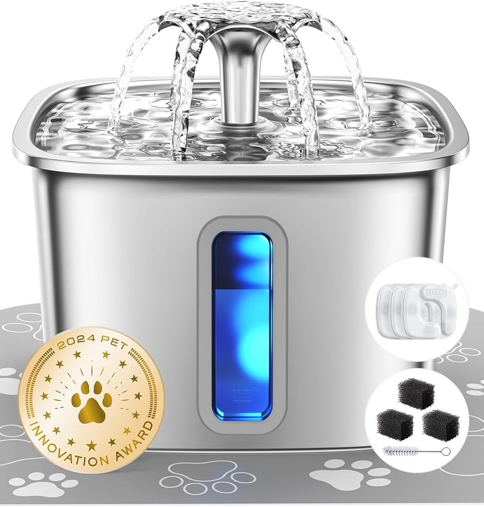 Veken Innovation Award Winner Stainless Steel Cat Water Fountain