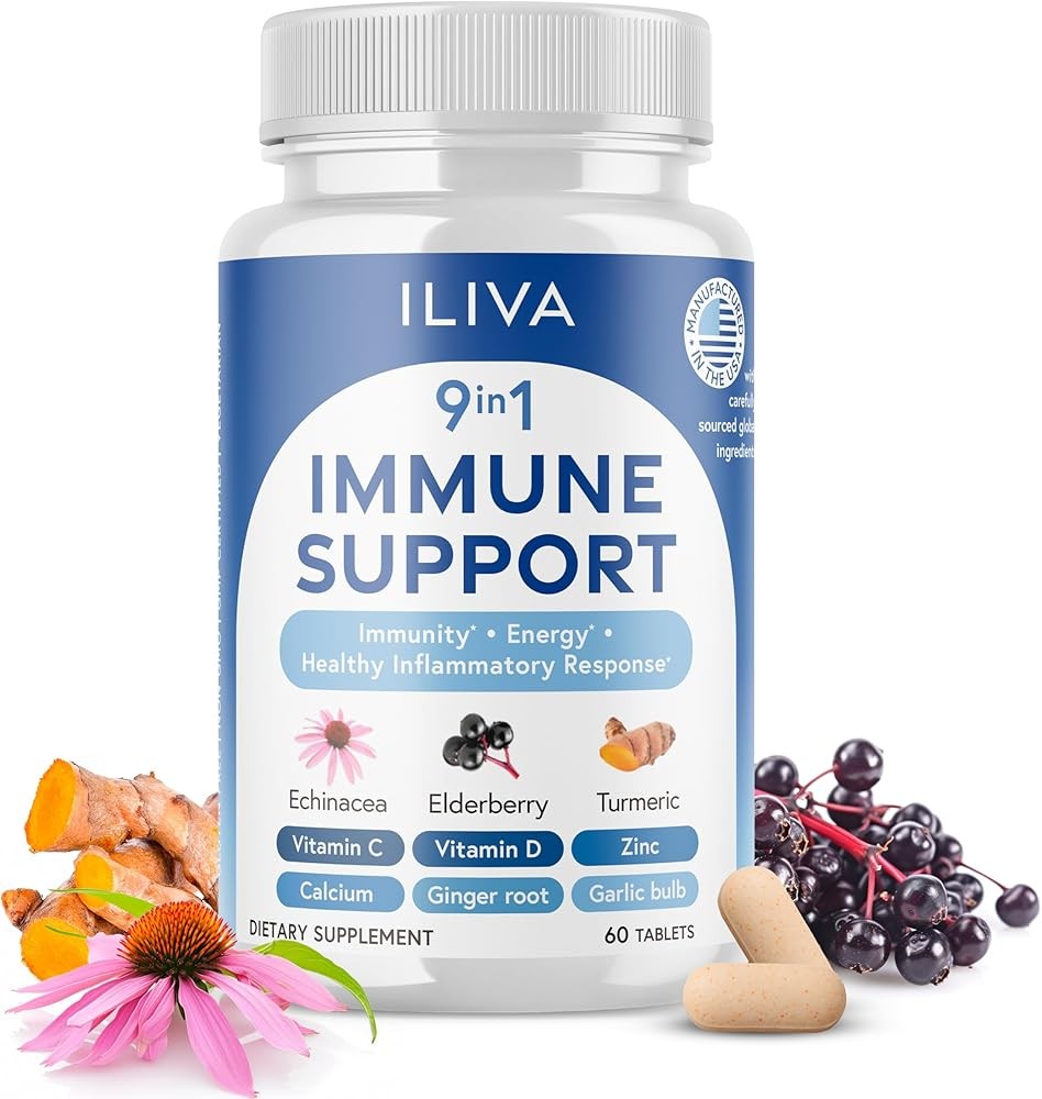 9-in-1 Immune Support Supplement: Daily Multi-Vitamin for Respiratory Health with Vitamin C, D3, Calcium, Zinc, Propr...