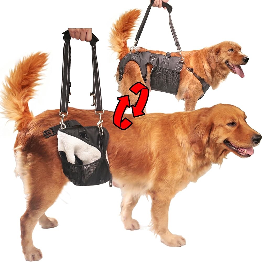 Dual-use Dog Lift Rehab Hareness Canine Sling for Large Pooch Rear Legs and Hip Support,Adjustable and Soft Brace Strap for After ACL Surgery, Helps Senior, Injured and Disabled K9.
